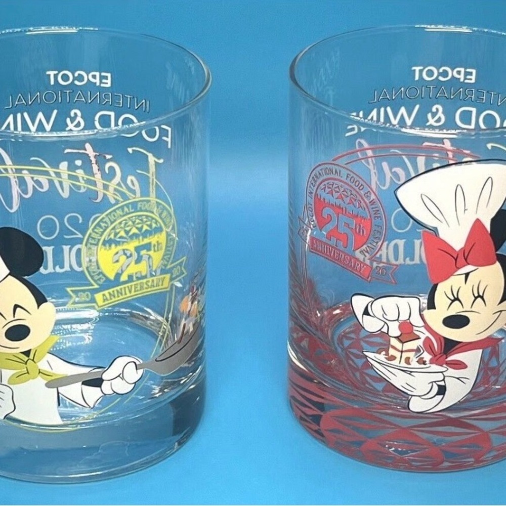 Disney Epcot 25th Anniversary Glass Set with Mickey and Minnie